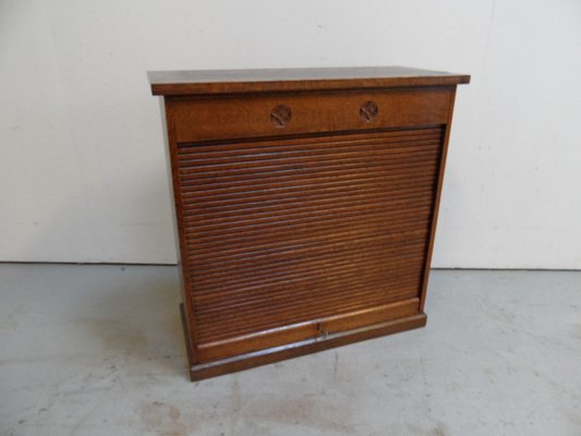 Antique Oak Filing Cabinet with Roller Shutter, 1890s-PNJ-2043015