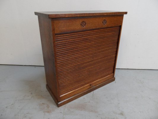 Antique Oak Filing Cabinet with Roller Shutter, 1890s-PNJ-2043015