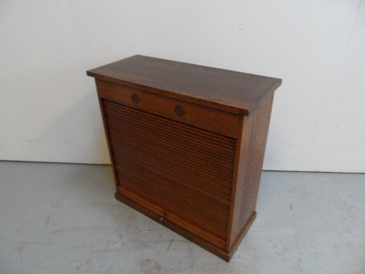 Antique Oak Filing Cabinet with Roller Shutter, 1890s-PNJ-2043015