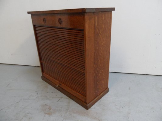 Antique Oak Filing Cabinet with Roller Shutter, 1890s-PNJ-2043015