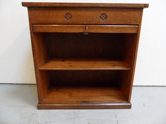 Antique Oak Filing Cabinet with Roller Shutter, 1890s-PNJ-2043015