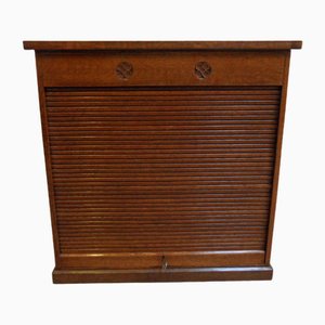 Antique Oak Filing Cabinet with Roller Shutter, 1890s-PNJ-2043015