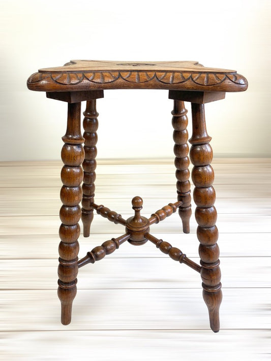 Antique Oak Gypsy Side Plant Table, 1890s