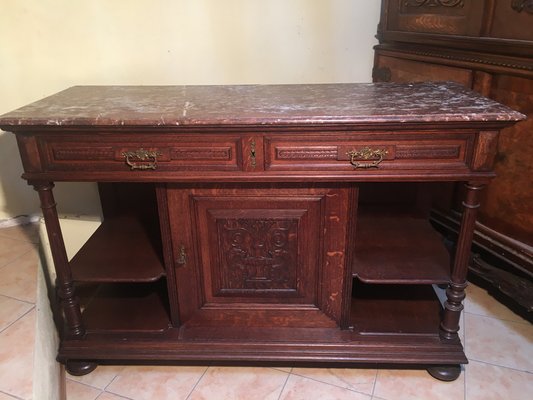 Antique Oak & Marble Chest of Drawers, 1920s-WQQ-954739