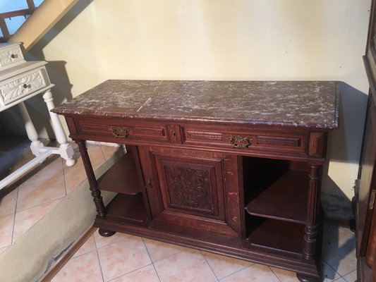 Antique Oak & Marble Chest of Drawers, 1920s-WQQ-954739