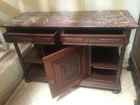 Antique Oak & Marble Chest of Drawers, 1920s-WQQ-954739