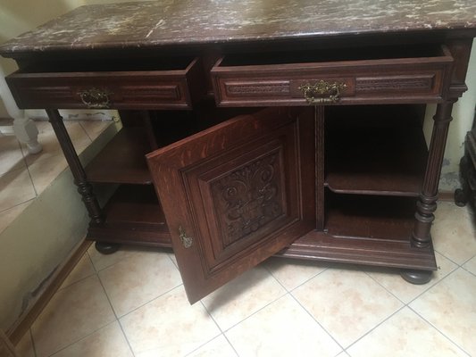 Antique Oak & Marble Chest of Drawers, 1920s-WQQ-954739