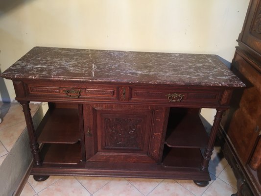 Antique Oak & Marble Chest of Drawers, 1920s-WQQ-954739