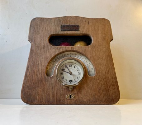 Antique Oak Mechanical Billiard Clock with Timer by P. O. Pedersen Copenhagen, 1920s-LCR-1399284