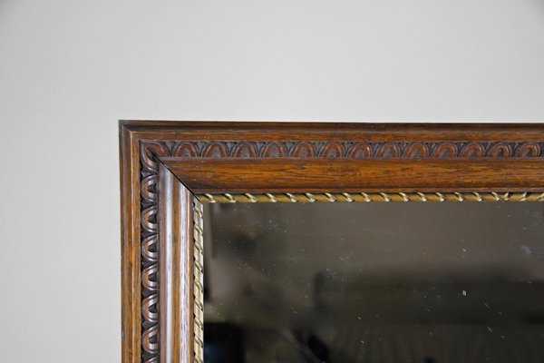 Antique Oak Wall Mirror with Twisted Golden Bar, Austria, 1890s-TQA-1321870