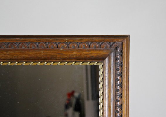 Antique Oak Wall Mirror with Twisted Golden Bar, Austria, 1890s-TQA-1321870