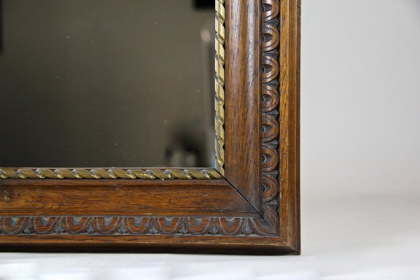 Antique Oak Wall Mirror with Twisted Golden Bar, Austria, 1890s-TQA-1321870