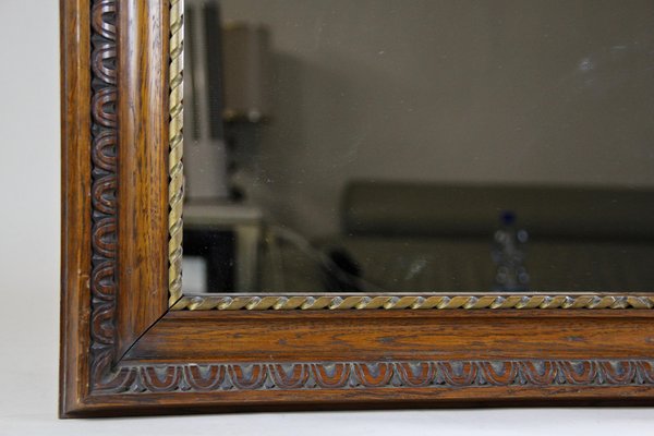 Antique Oak Wall Mirror with Twisted Golden Bar, Austria, 1890s-TQA-1321870