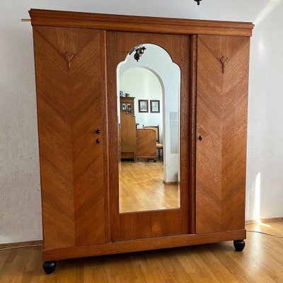 Antique Oak Wardrobe with 3 Doors & Mirror-ALF-2033609