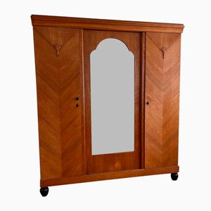 Antique Oak Wardrobe with 3 Doors & Mirror-ALF-2033609