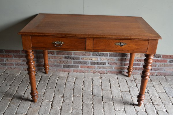 Antique Oak Writing Table with Chair, 1850, Set of 2-GTG-1735649