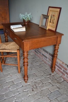 Antique Oak Writing Table with Chair, 1850, Set of 2-GTG-1735649