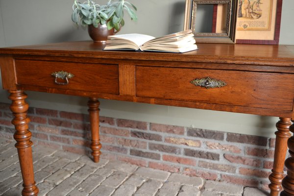 Antique Oak Writing Table with Chair, 1850, Set of 2-GTG-1735649