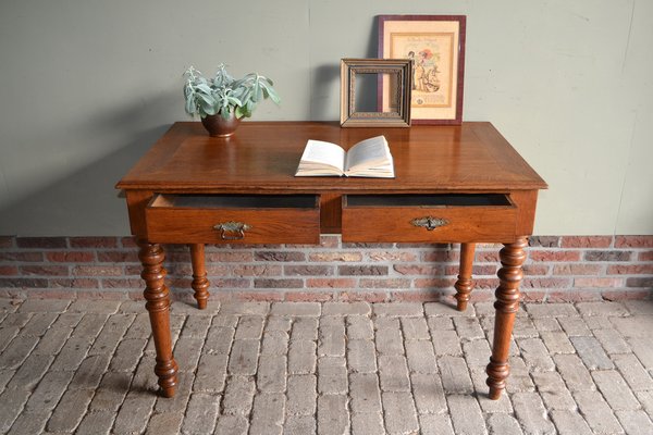 Antique Oak Writing Table with Chair, 1850, Set of 2-GTG-1735649