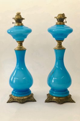 Antique Opaline Glass Oil Table Lamps Depicting Napoleon and Josephine, 1890s, Set of 2-BAF-1401469