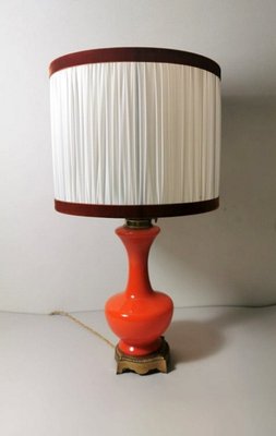 Antique Orange Opaline Glass and Gilded Brass Petroleum Lamp-QRS-681331