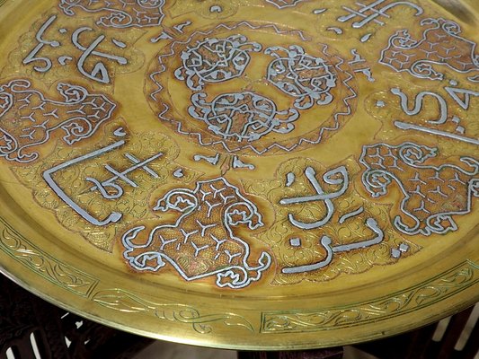 Antique Orient Islamic Hammer Engraved Table Tray, 1940s-UZN-1452762