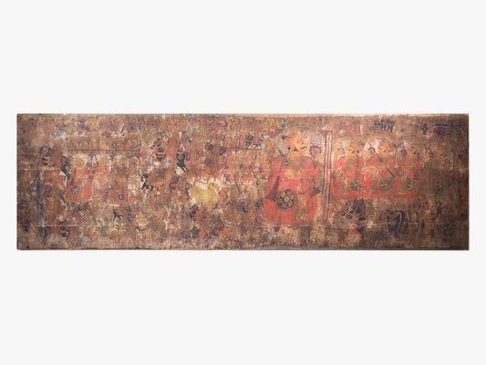 Antique Oriental and Large Painting on Canvas Mounted on Wood-SA-636364