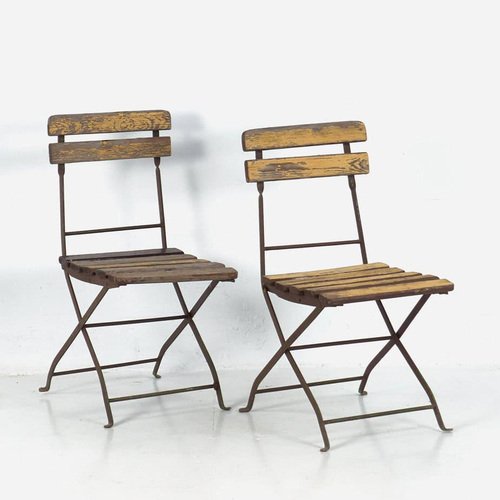 Antique Outdoor Folding Chairs, Set of 2