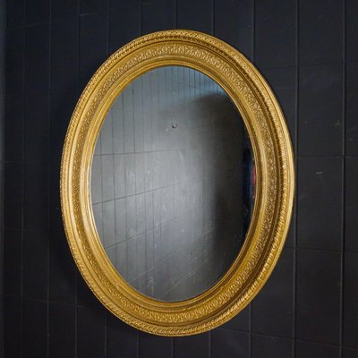 Antique Oval Mirror in Golden Frame-IA-1412570