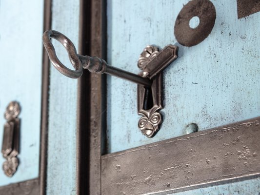 Antique Oversized Blue Iron Double Doors, 1880s-IND-1351125