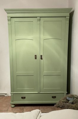 Antique Painted Green Wooden Wardrobe-OXJ-1721906