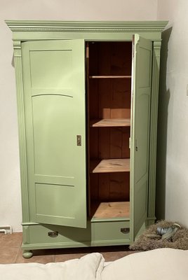 Antique Painted Green Wooden Wardrobe-OXJ-1721906