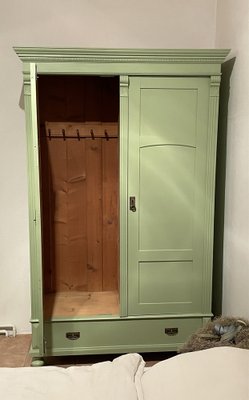 Antique Painted Green Wooden Wardrobe-OXJ-1721906