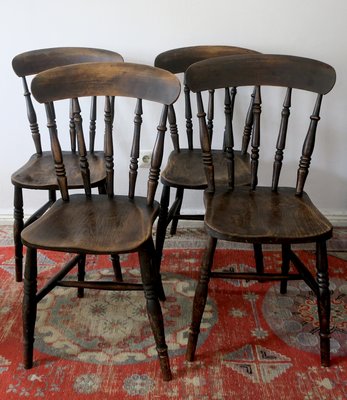 Antique Patinated Oak Dining Chairs, 19th Century, Set of 4-ED-2020455