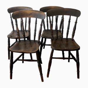 Antique Patinated Oak Dining Chairs, 19th Century, Set of 4-ED-2020455