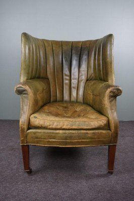 Antique Patinated Wingback Library Chair-HPP-1316454