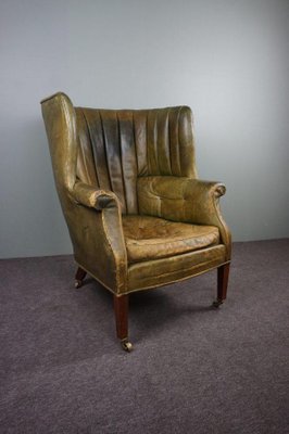 Antique Patinated Wingback Library Chair-HPP-1316454