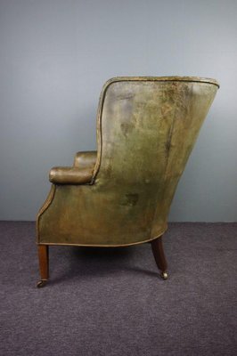 Antique Patinated Wingback Library Chair-HPP-1316454