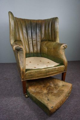 Antique Patinated Wingback Library Chair-HPP-1316454