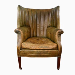 Antique Patinated Wingback Library Chair-HPP-1316454