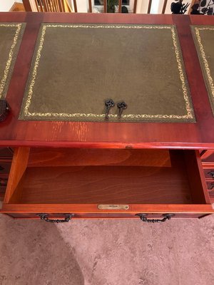 Antique Pedestal Desk with Green Leather Inlays-SZM-1764811