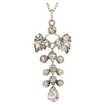 Antique Pendant in Silver and 18K Rose Gold with Diamonds-OLU-1292416