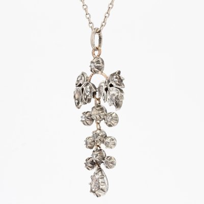 Antique Pendant in Silver and 18K Rose Gold with Diamonds-OLU-1292416