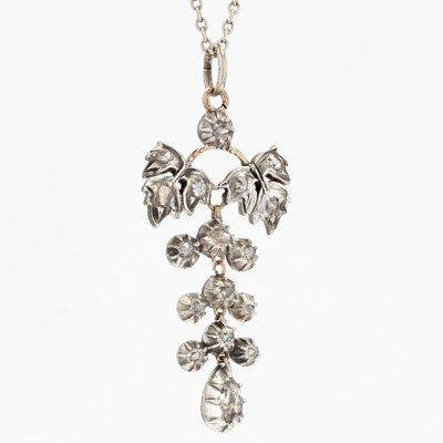 Antique Pendant in Silver and 18K Rose Gold with Diamonds-OLU-1292416