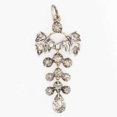 Antique Pendant in Silver and 18K Rose Gold with Diamonds-OLU-1292416