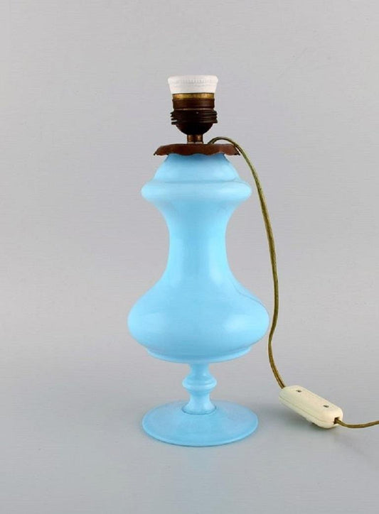 Antique Petroleum Burner and Lamp in Mouth-Blown Opal Art Glass, 1900s, Set of 2