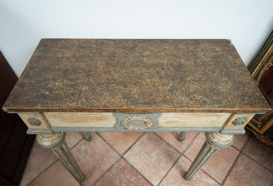 Antique Piedmontese Console Table in Lacquered Wood with Marbled Top