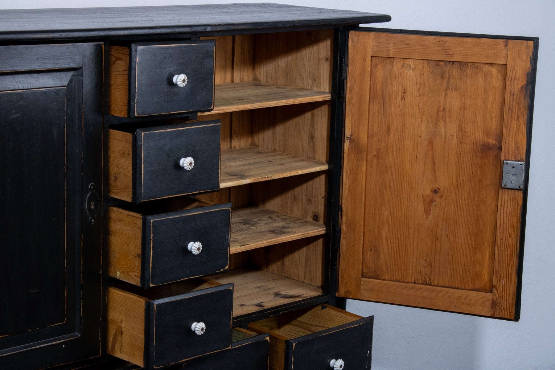 Antique Pine Cupboard with 12 Drawers, 1925