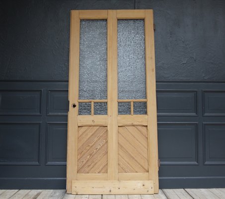 Antique Pine Door with Glass, 1890s-TAT-1767909