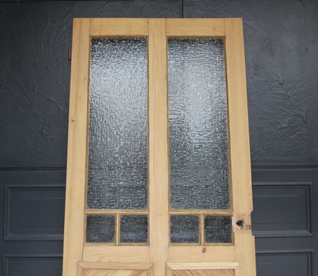 Antique Pine Door with Glass, 1890s-TAT-1767909